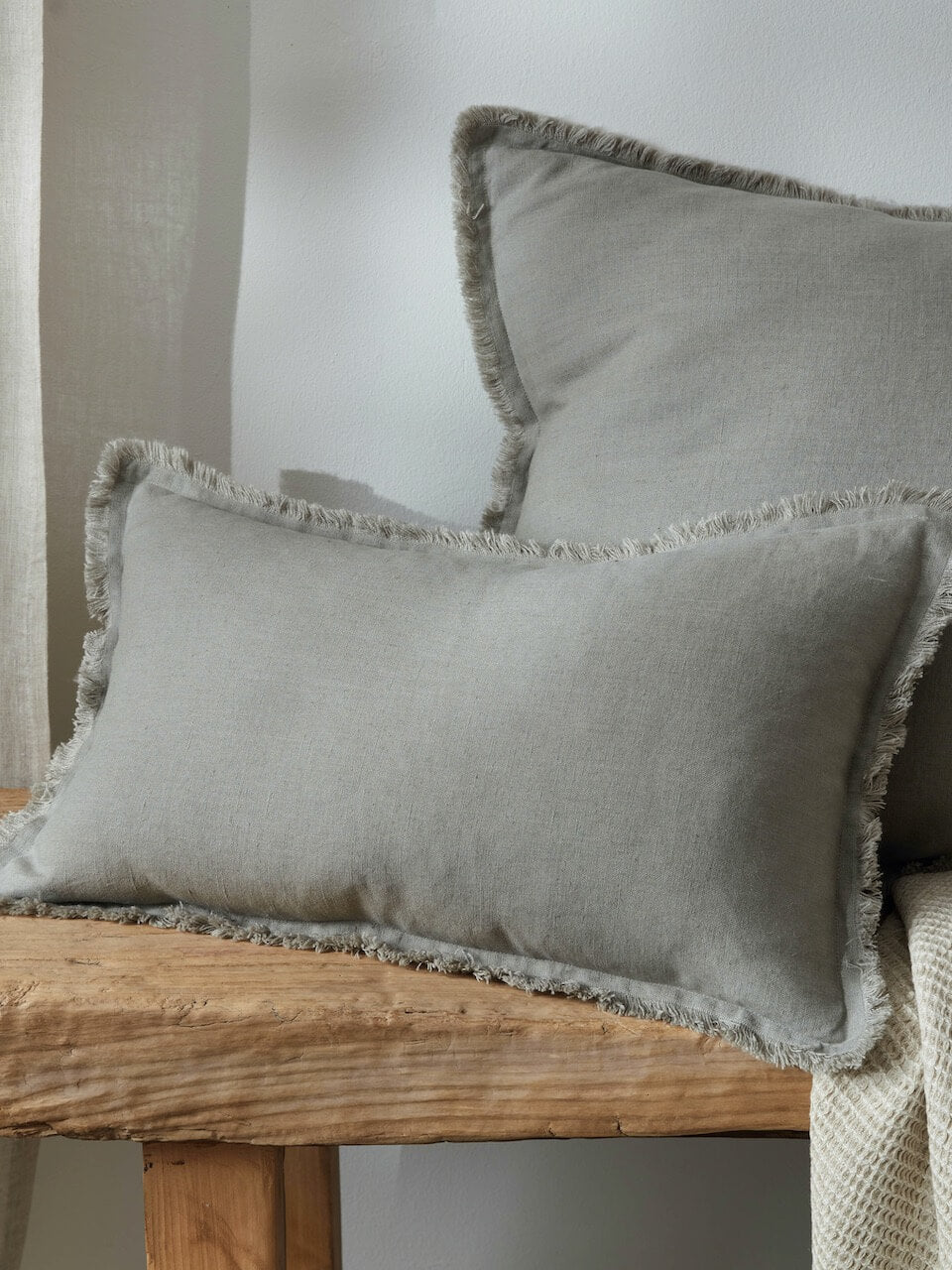 Fringe Linen Cushion Cover - Khaki
