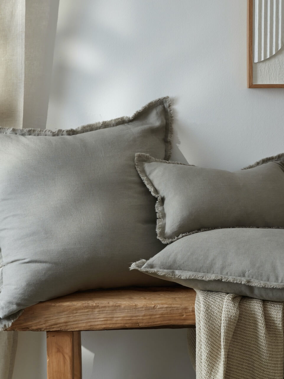 Fringe Linen Cushion Cover - Khaki