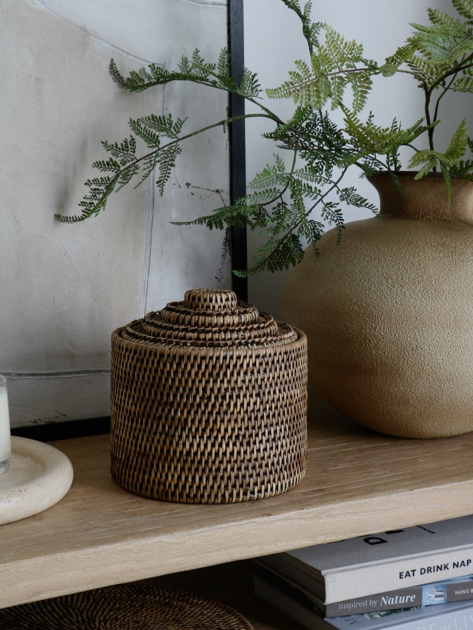 Leith Rattan Medium Lidded Storage Box - Antique Brown