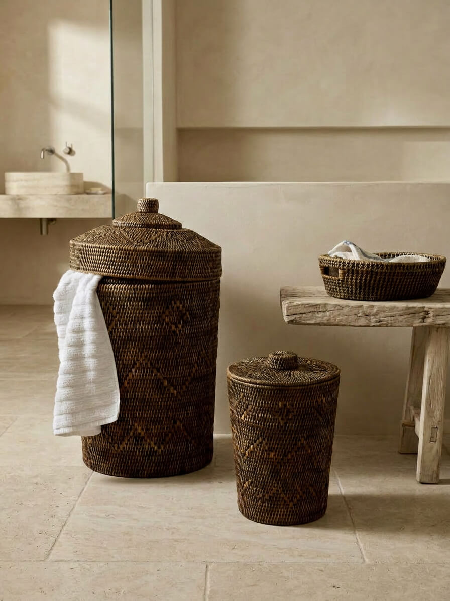Lavan Antique Brown Rattan Laundry Basket