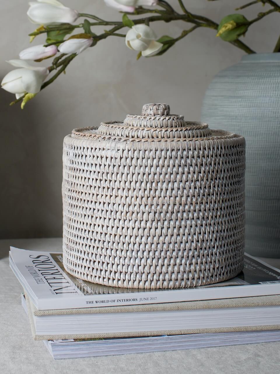 Leith Rattan Medium Lidded Storage Box - White