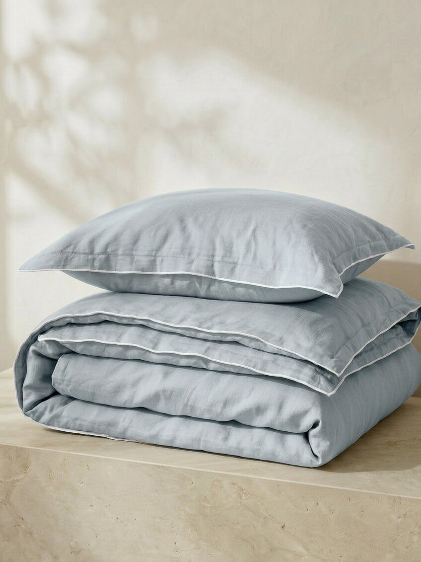 Lisbon Blue Fog Cotton Fitted Sheet