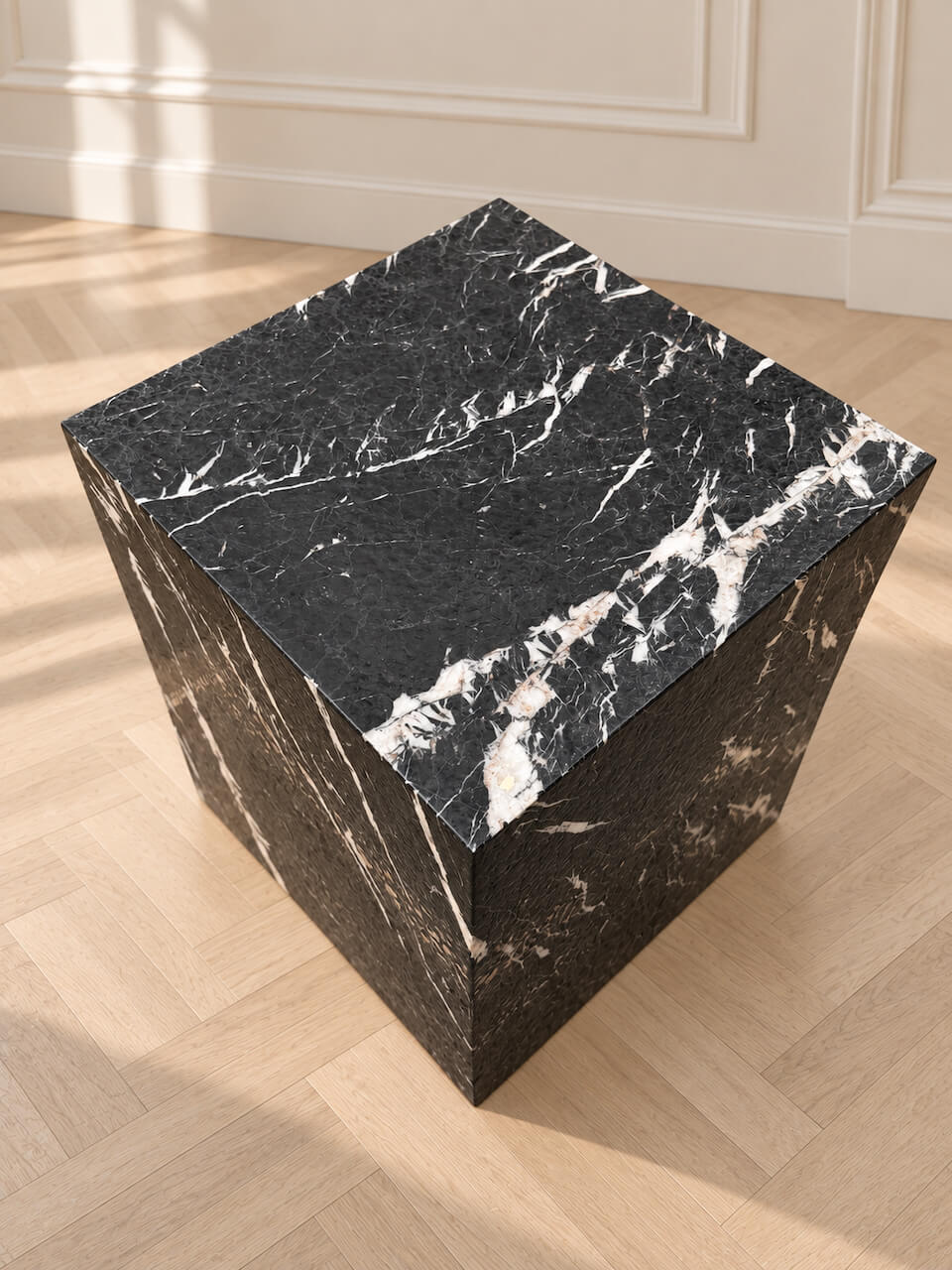 Marlborough Nero Marquina Black Leathered Marble Side Table