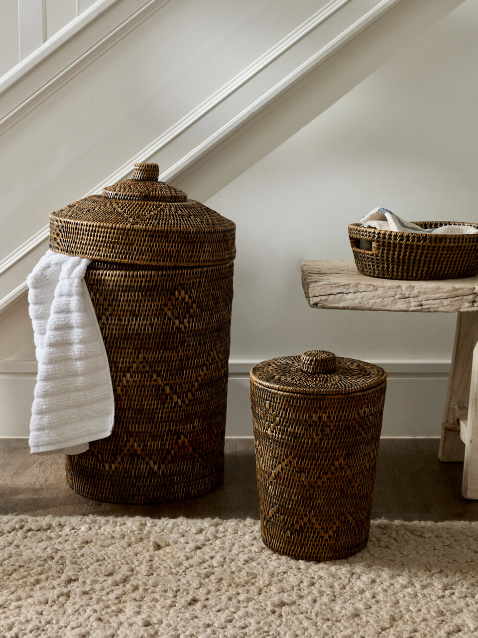 Lavan Rattan Lidded Waste Paper Basket - Antique Brown