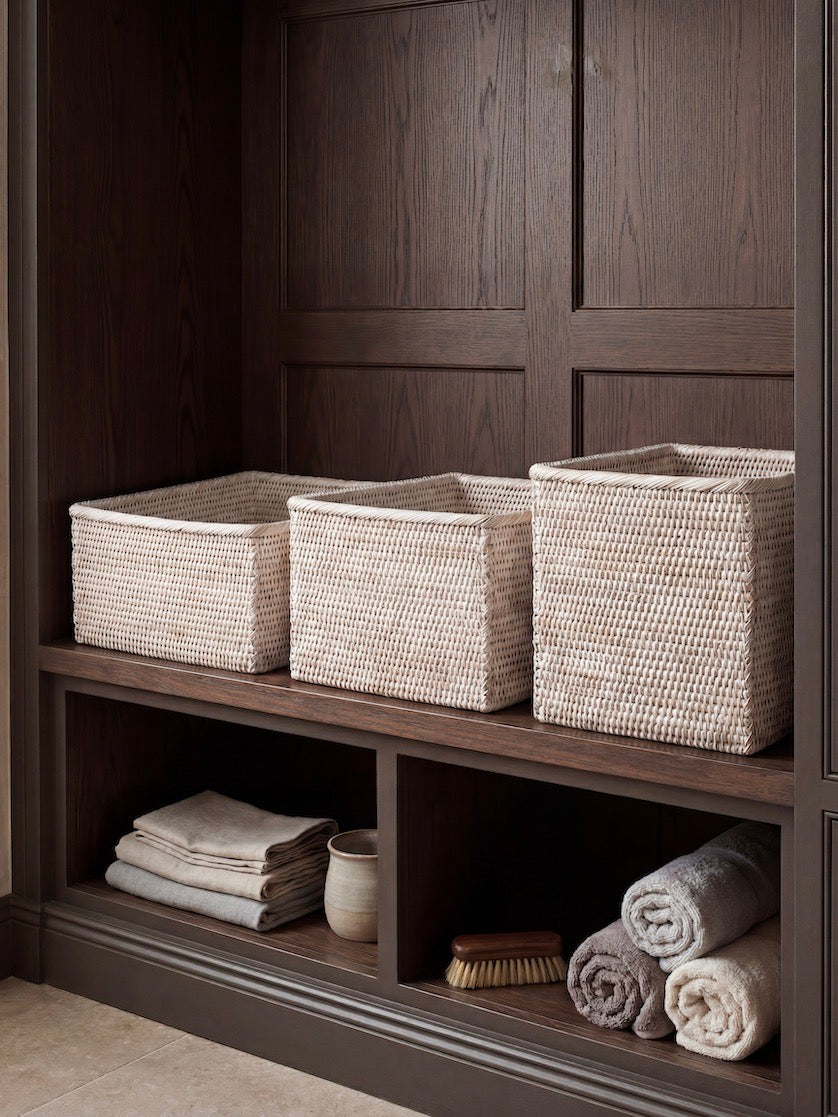 Rowan Rattan Shelf Baskets Set of 3 - White