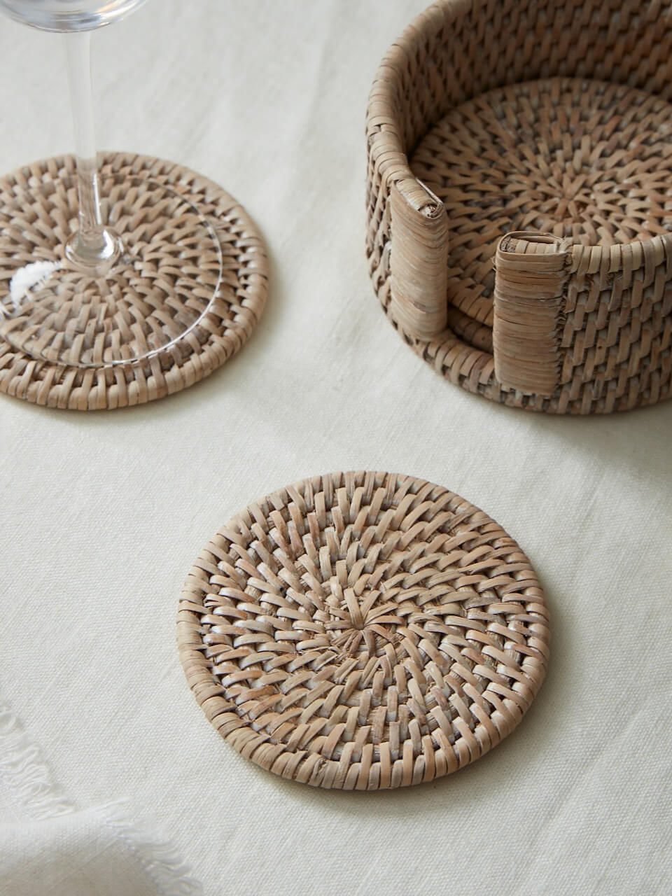 Iona Rattan Coasters - White- Set of 6