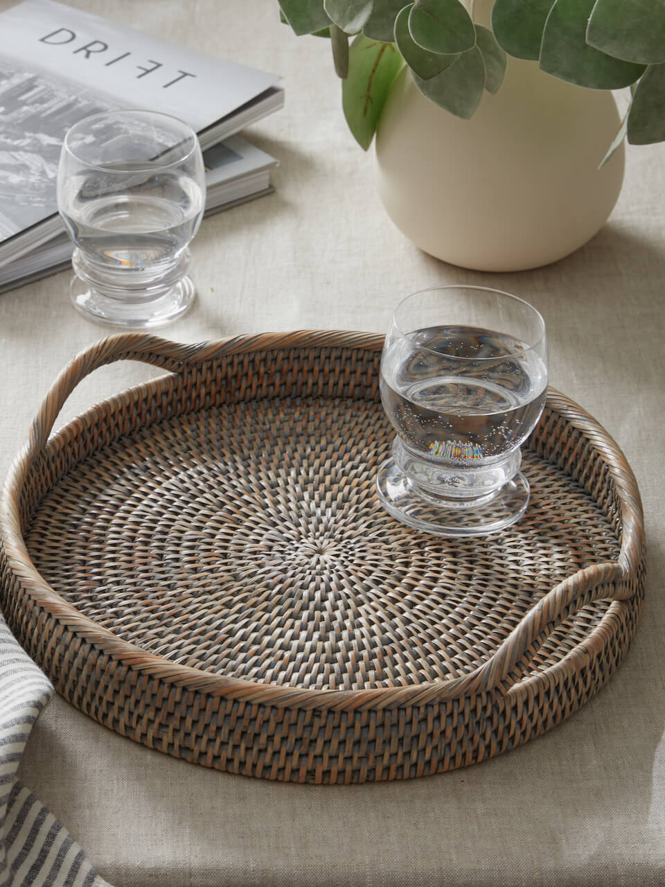 Firth Rattan Round Tray - Grey
