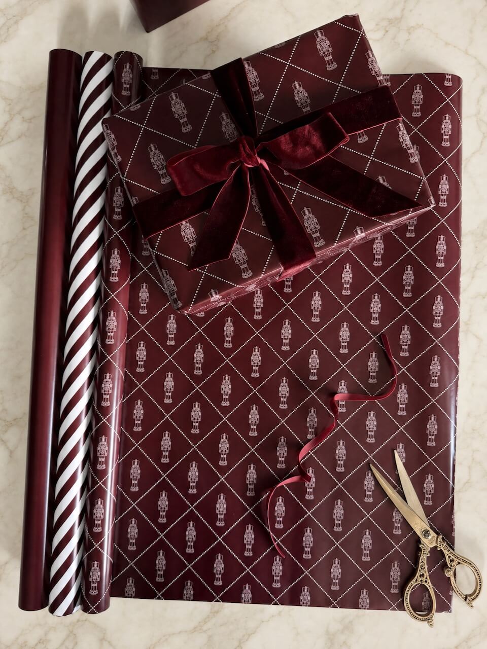10m Burgundy Nutcracker Wrapping Paper