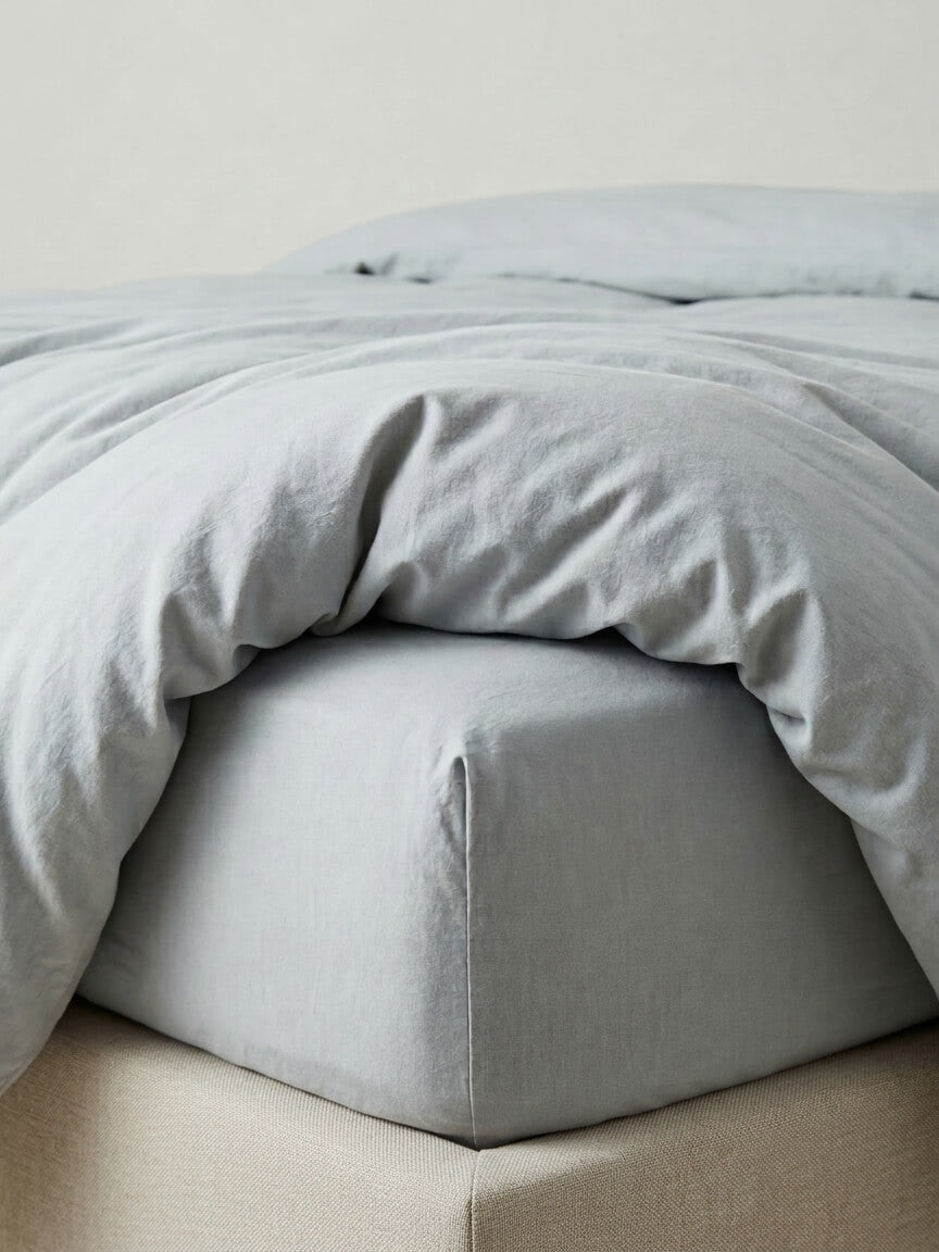 Lisbon Blue Fog Cotton Fitted Sheet