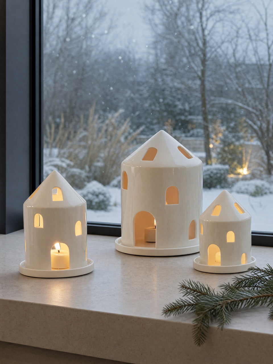 White Ceramic House Ornament - 3 Sizes