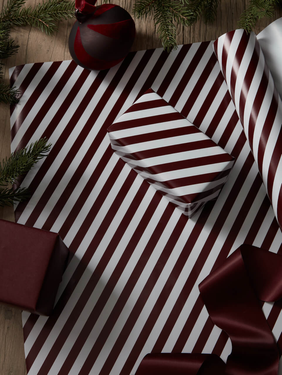 10m Burgundy & White Stripe Wrapping Paper