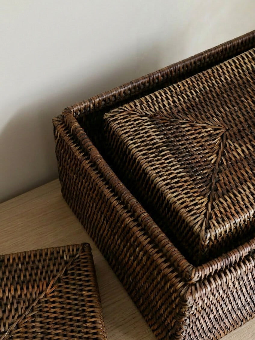 Cullen Rattan Storage Box - Antique Brown