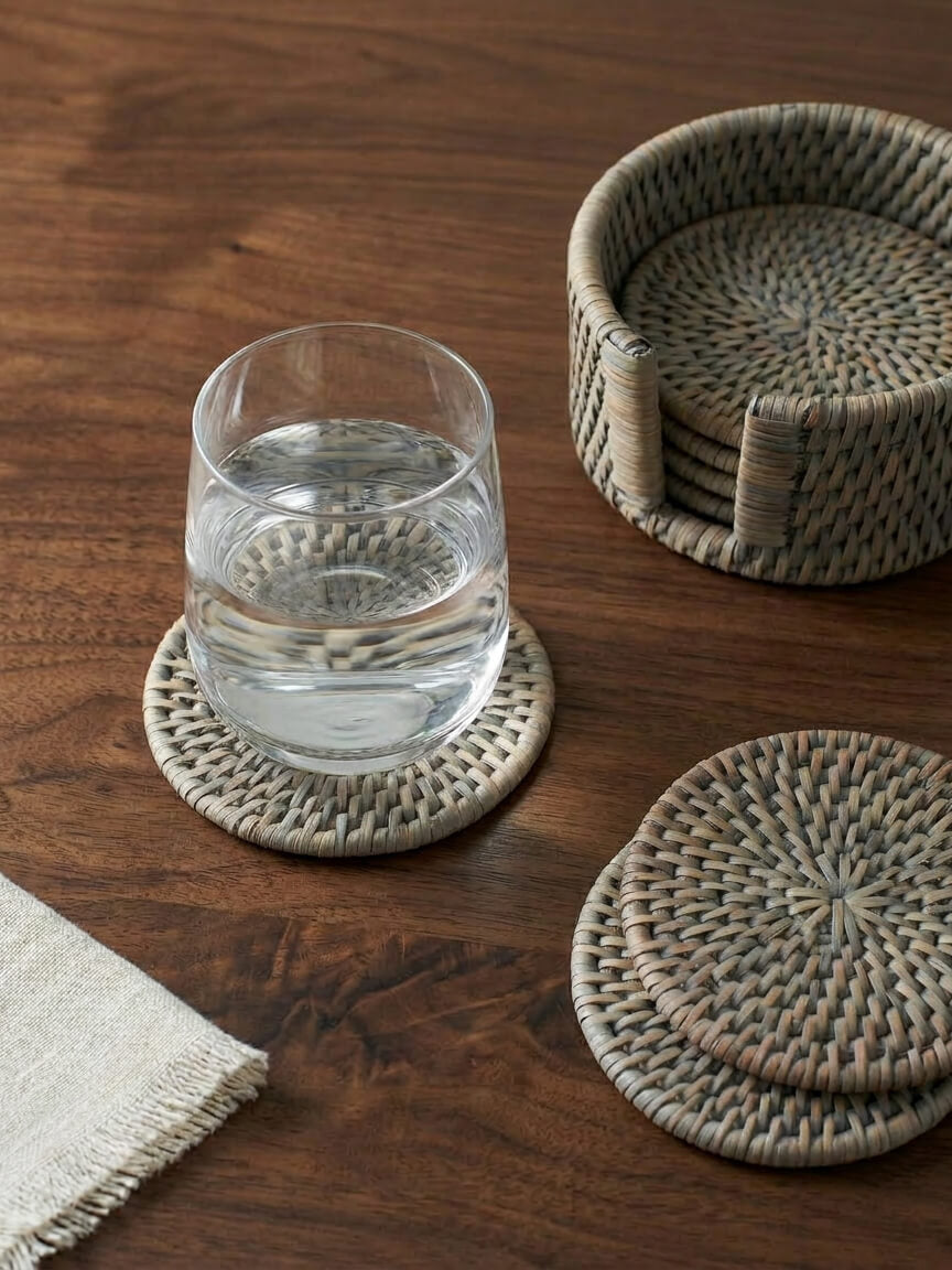 Iona Rattan Coasters - Grey - Set of 6