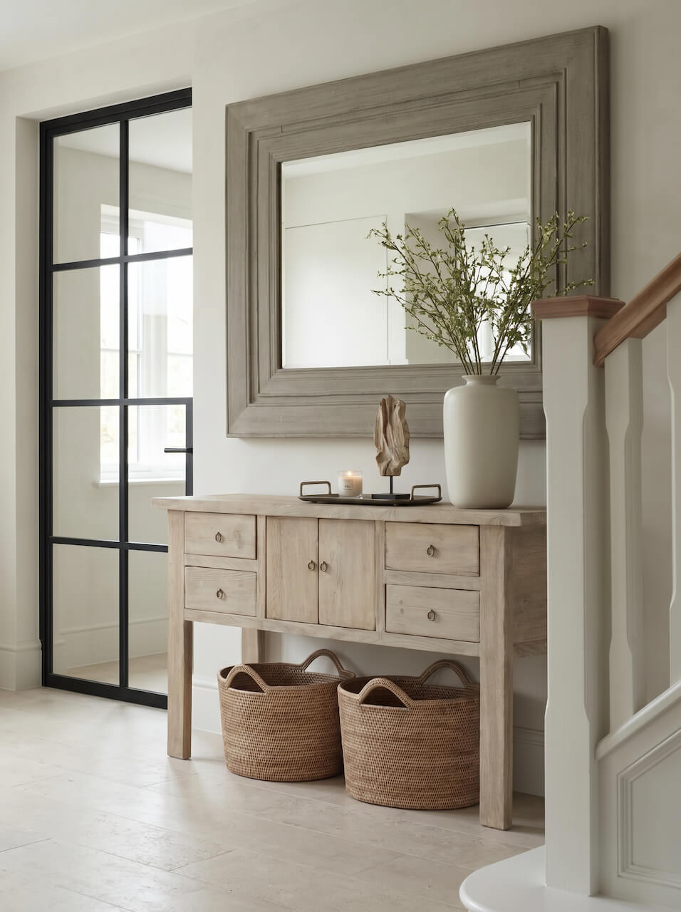 Langley solid wood console table with drawers in a natural wood finish