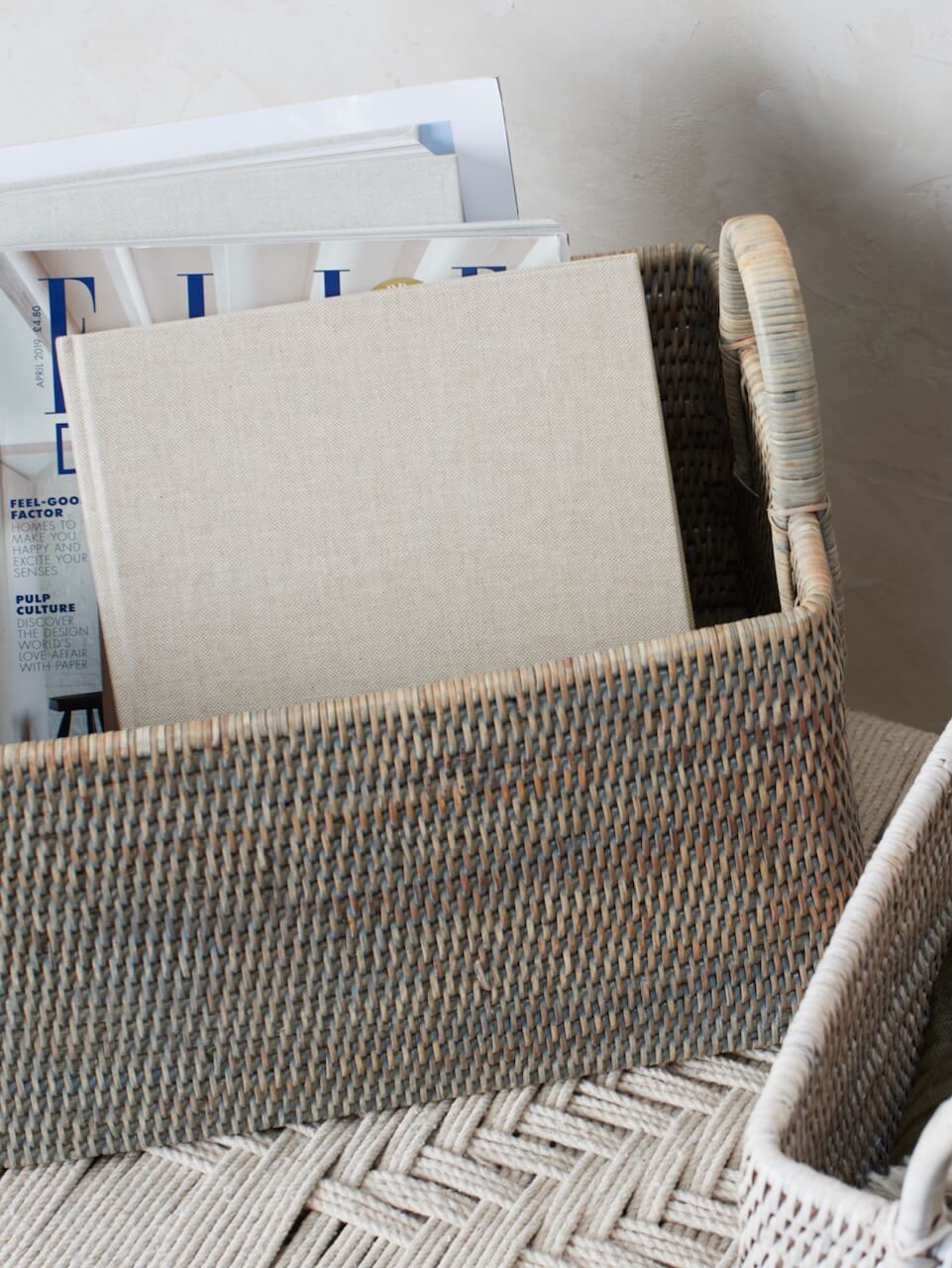 Elgin Rattan Magazine Basket - Grey