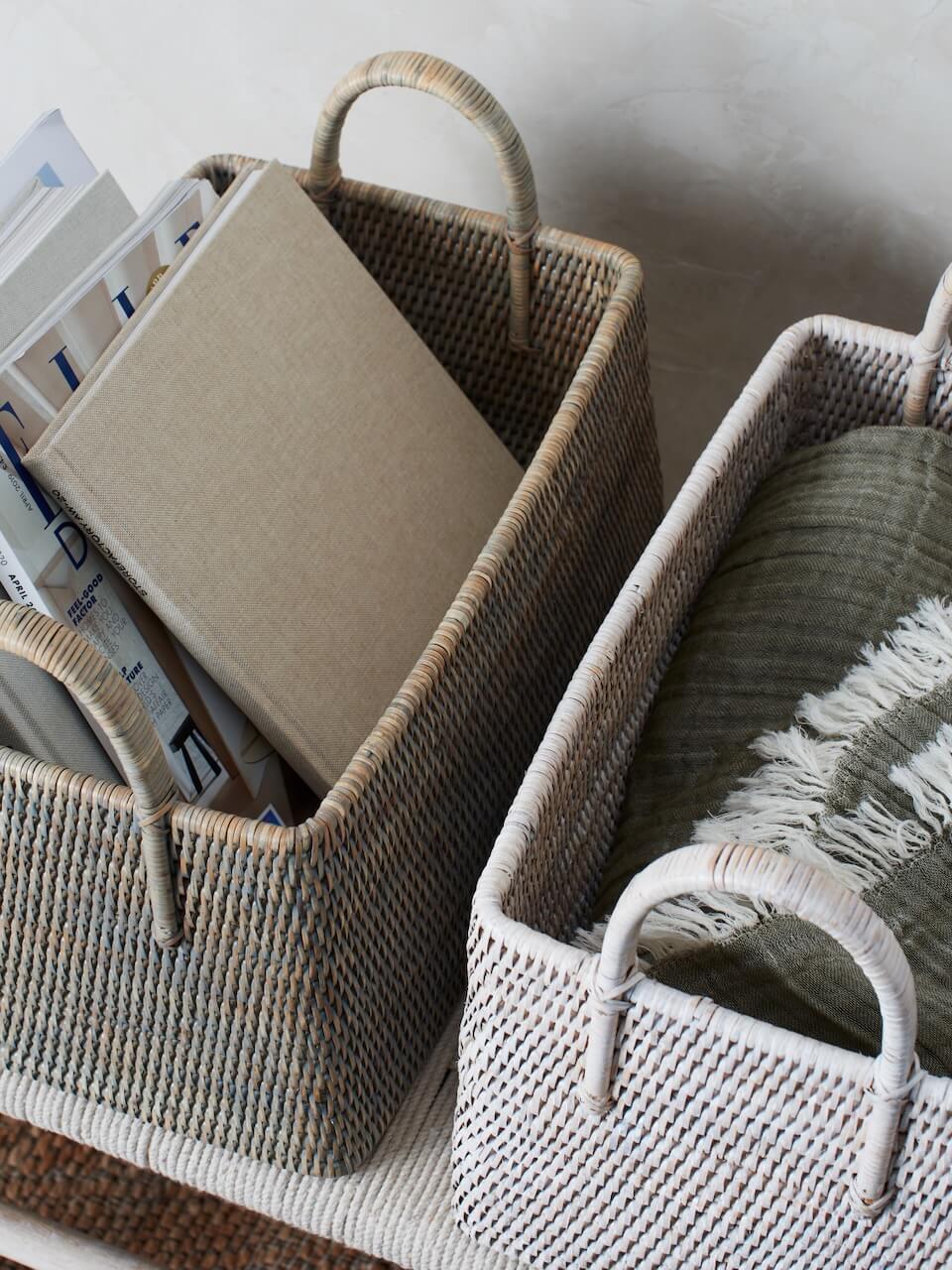 Elgin Rattan Magazine Basket - White