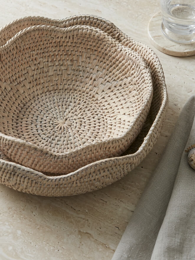 Roslin Rattan Scallop Edge Bowl - White