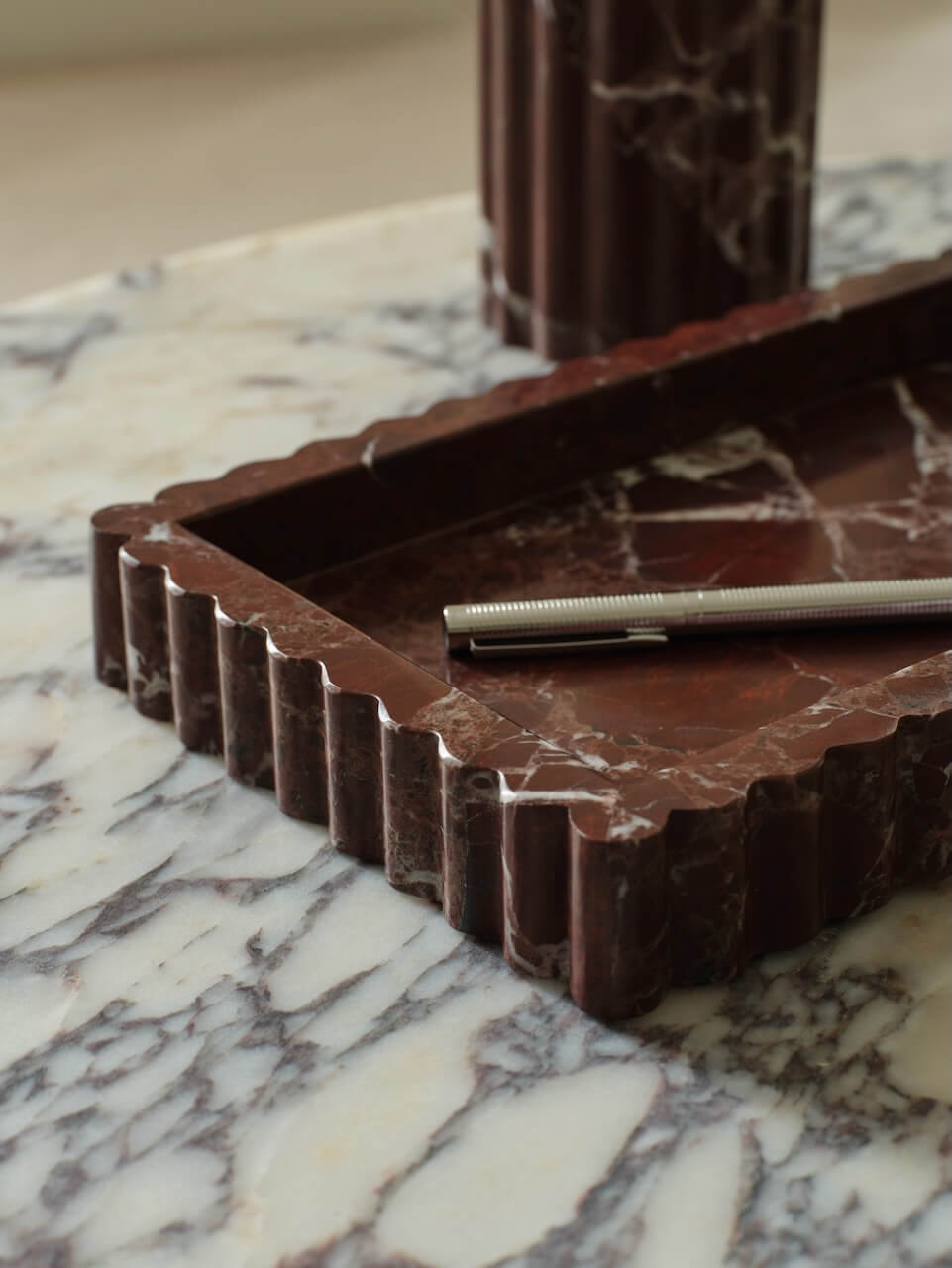 Rosso Levanto Burgundy Ribbed Marble Tray