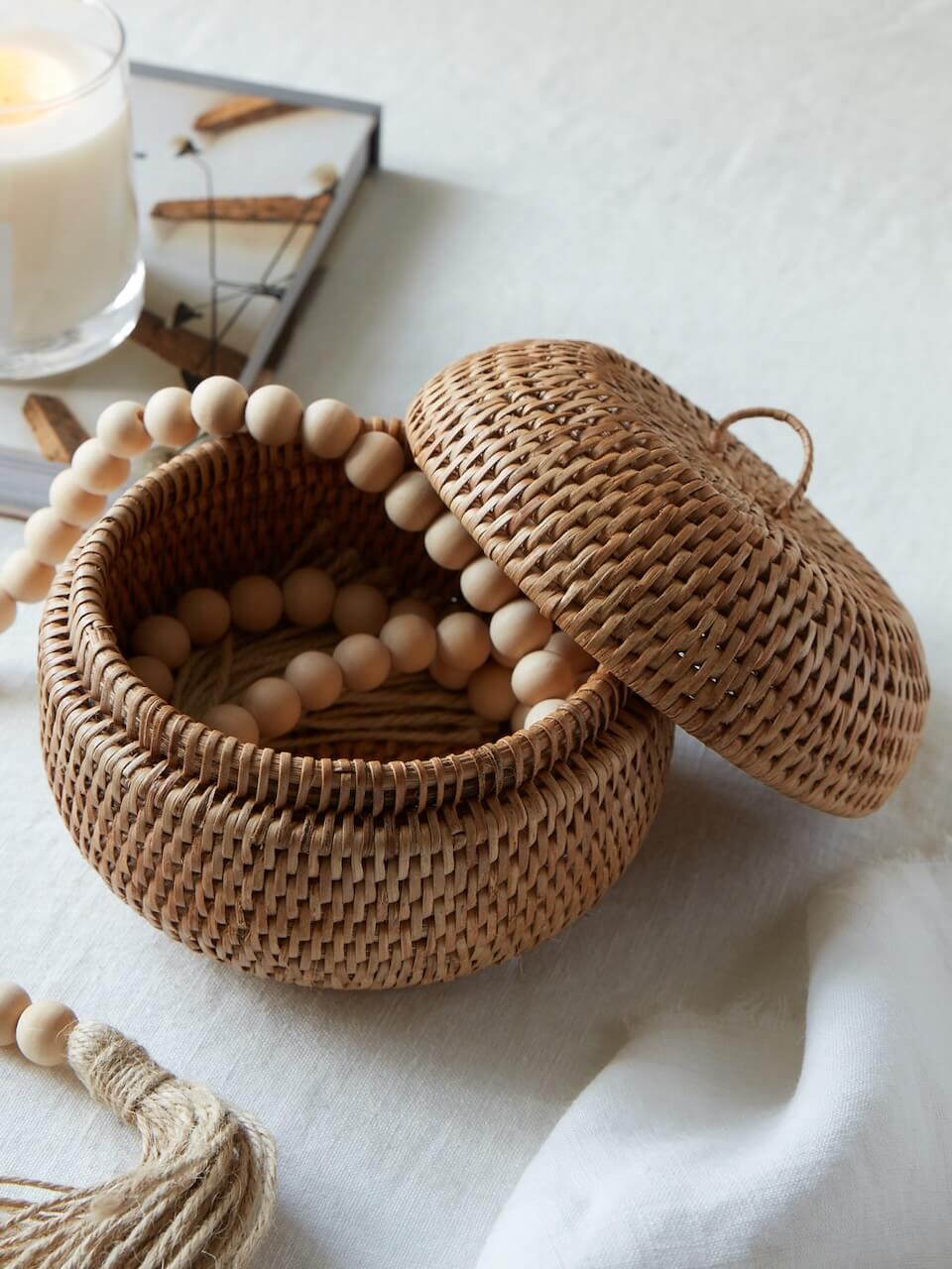 Ely Round Rattan Storage Box - Natural - Small