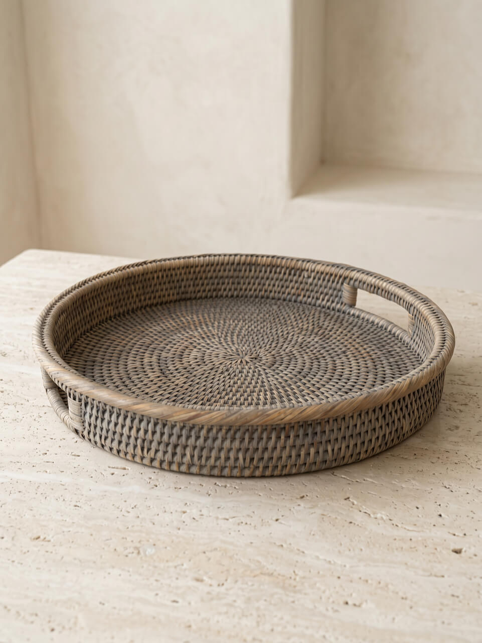 Alden Round Rattan Tray - Grey