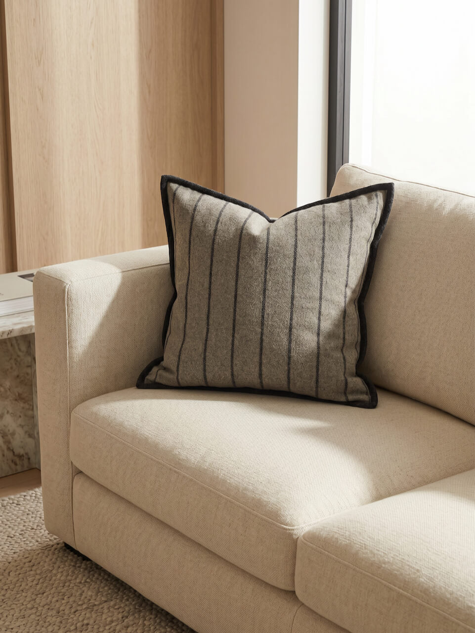 Grey Stripe Wool Cushion Cover 50 x 50 cm