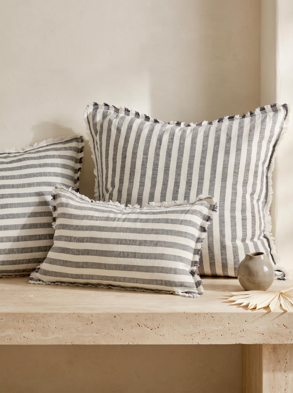 Fringe Linen Cushion Cover Thick Ink Stripe