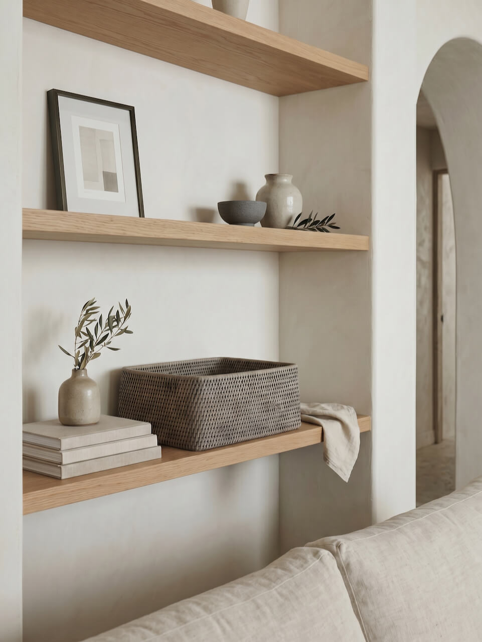 Blair Rattan Shelf Basket - Grey