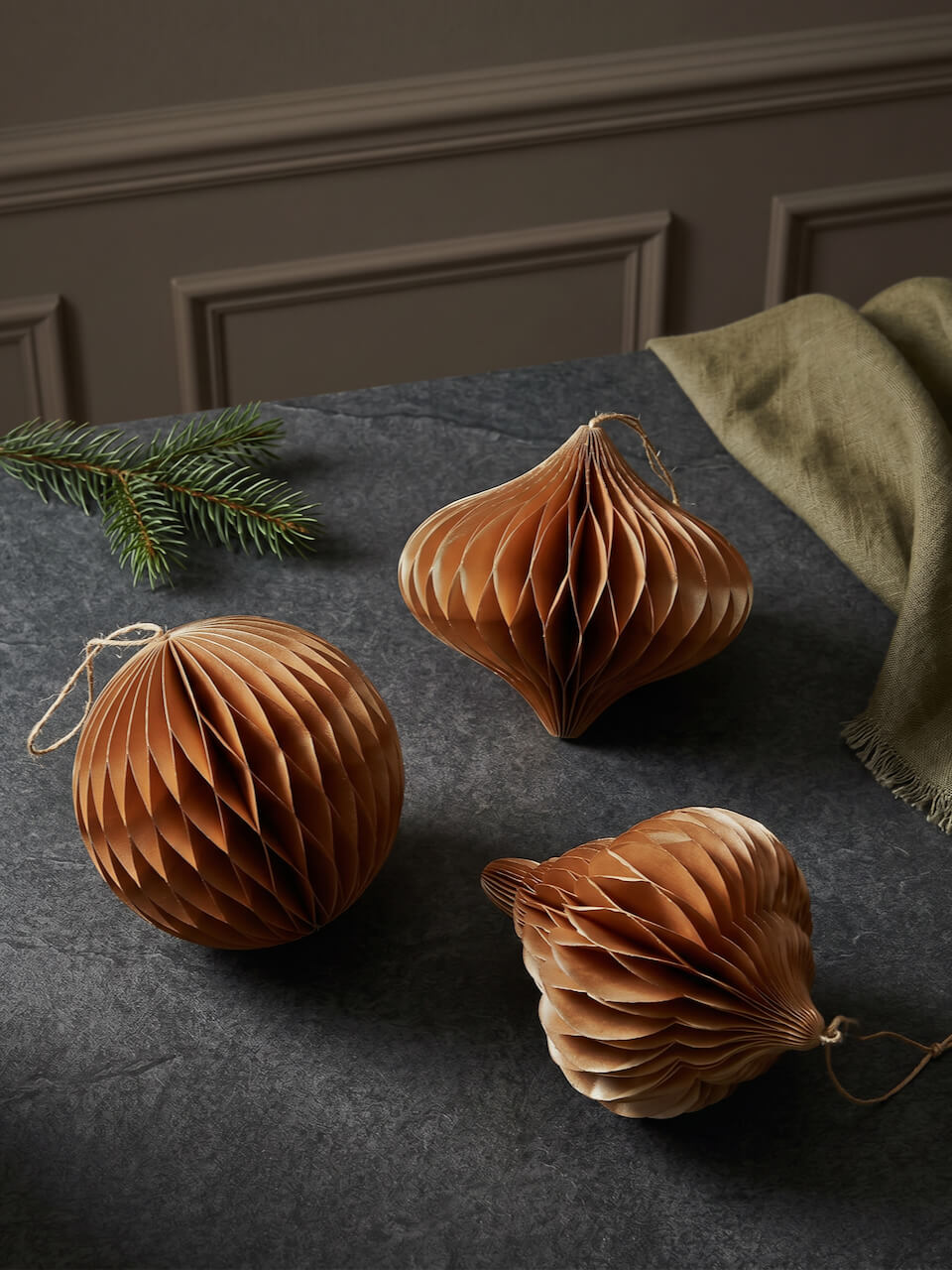Rust Paper Bauble Decorations - Set of 3